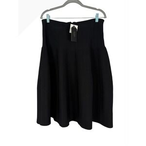Aleeza Paris Black Ribbed Knit A-Line Midi Skirt High Waist Zipper S625 XL NEW